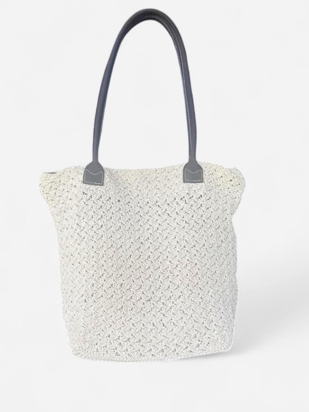 Frankie & Johnnie Woven Tote Bag with Dark Handles - White